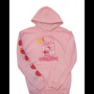 Ladie's Hello Kitty Strawberry Milk Hoodie - Cute Pink Sweatshirt Size Small